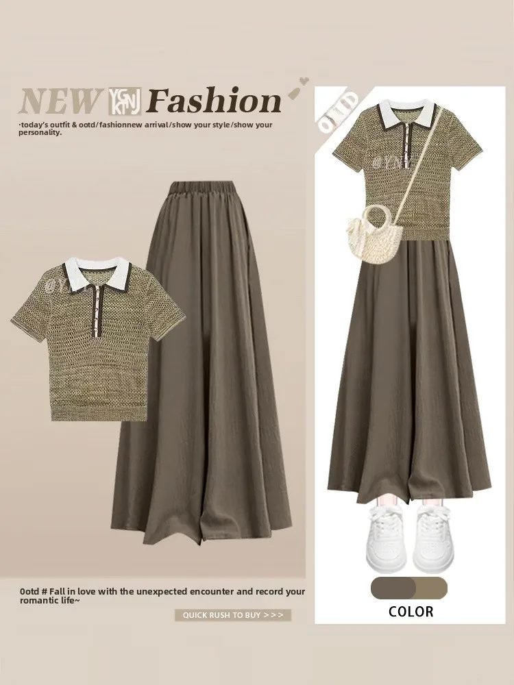 

Летняя женская футболка ort Sve, повседневная юбка, закрывающая талию, брюки, комплект из двух предметов, небольшой дизайн, ажурная модная