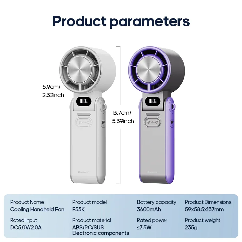 

3600mAh Rechargeable Electric Handheld Fan 100 Speeds Adjustable Portable Outdoor Foldable Mini Air Cooling Turbo Fan w/ Lanyard
