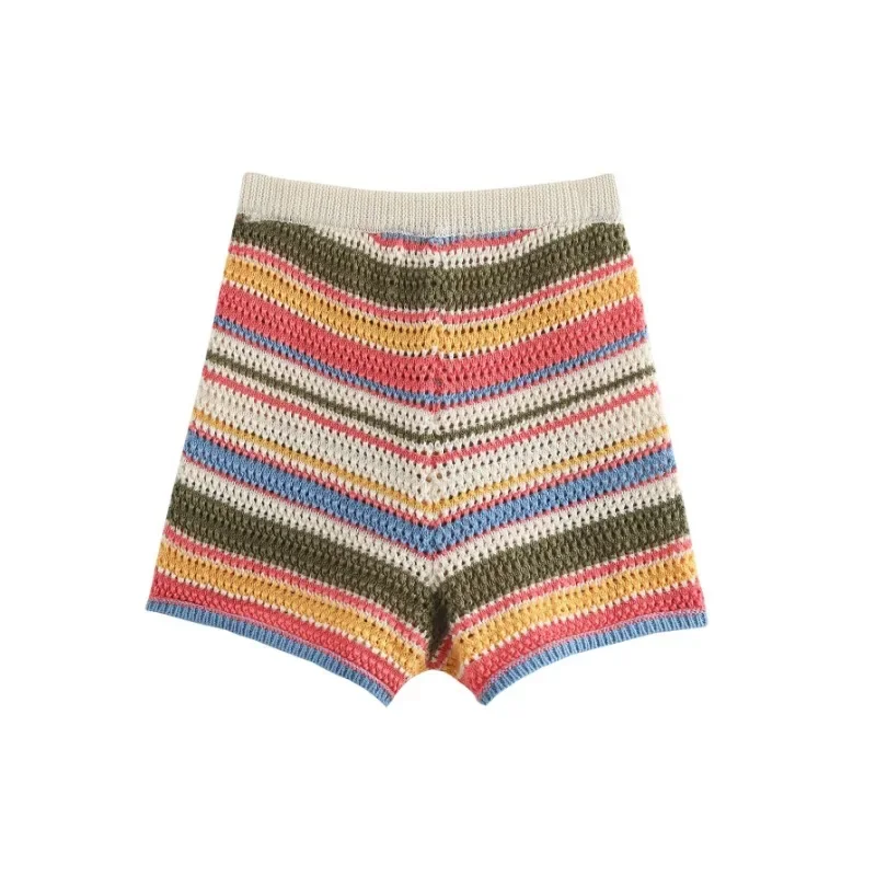 Women's Striped Knit Crop Top and Shorts Set