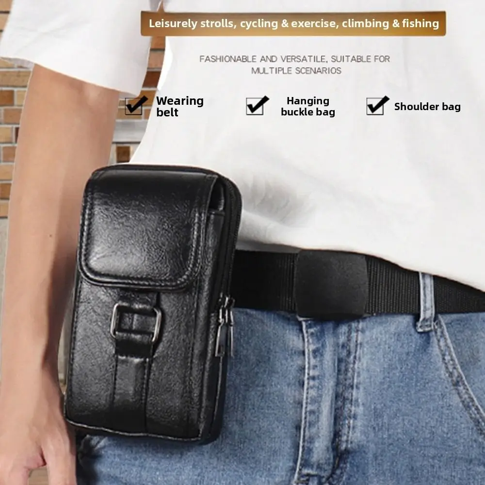 With Strap Mobile Phone Pouch Large Capacity Metal Buckle Phone Belt Clip Bag Double Layers Waterproof Phone Belt Hanging Pouch