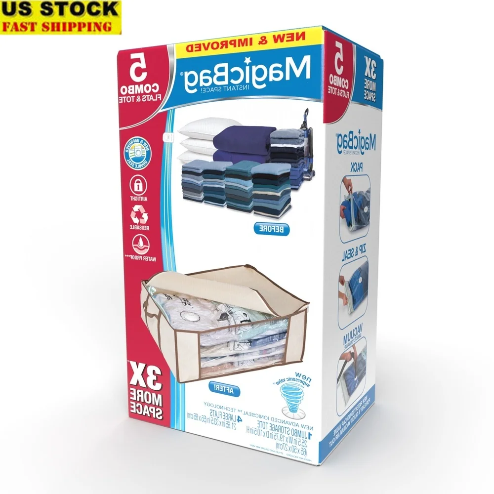 

Airtight Compression Storage Bags Jumbo Tote 5 Pack Large Vacuum Seal Bags Clothing Bedding Pillows Seasonal Items