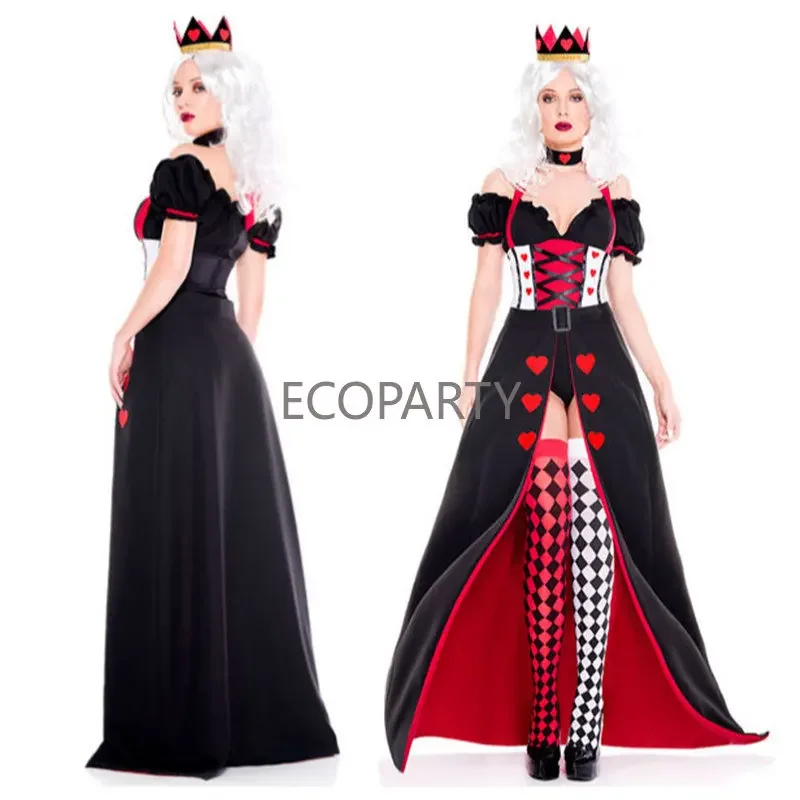 Poker Peach Queen Alice's Adventures In Wonderland Costume Poker Queen Cosplay Halloween Masquerade Costumes Sexy Queen Dress