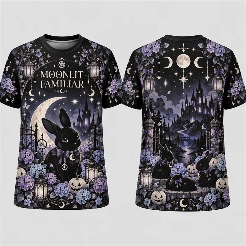 Vintage Gothic Halloween T Shirt Men Women 3D Print Bat Skull Witch Eye Raven Snake Moth Rose Short Sleeve Spooky Party Tee Top