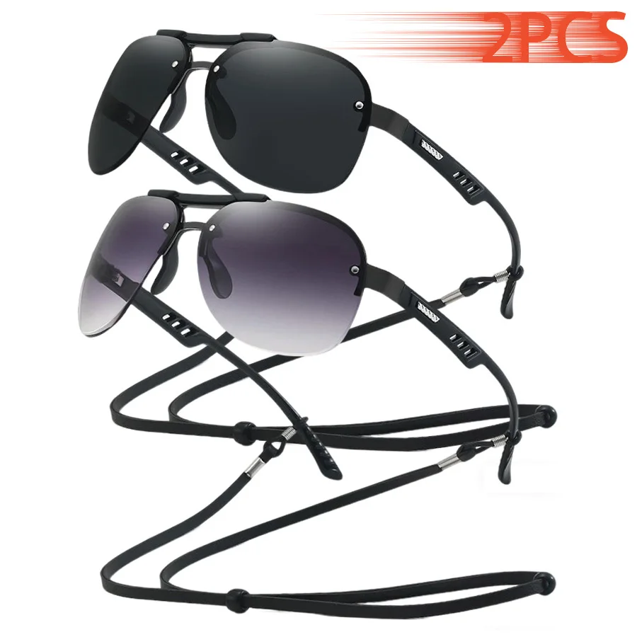 

2 шт. солнцезащитные очки с градиентными линзами и цепочкой, модные унисекс для бега, альпинизма, рыбалки, защитные очки для спорта на открытом воздухе