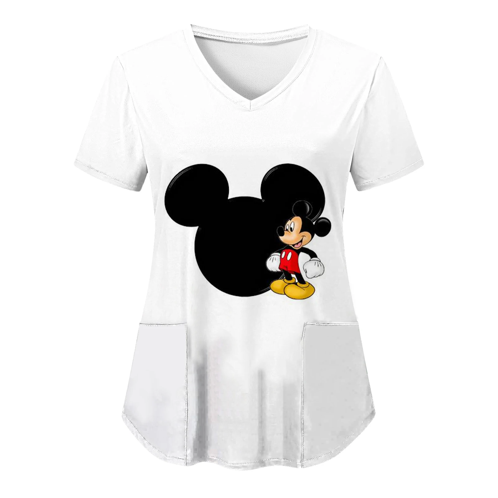 Disney เสื้อยืด2024สำหรับผู้หญิงเสื้อยืดมินนี่เมาส์เสื้อยืดชุดพยาบาลเสื้อยืดมิกกี้ผู้หญิงเสื้อผ้ามีกระเป๋าเสื้อในโรงพยาบาล