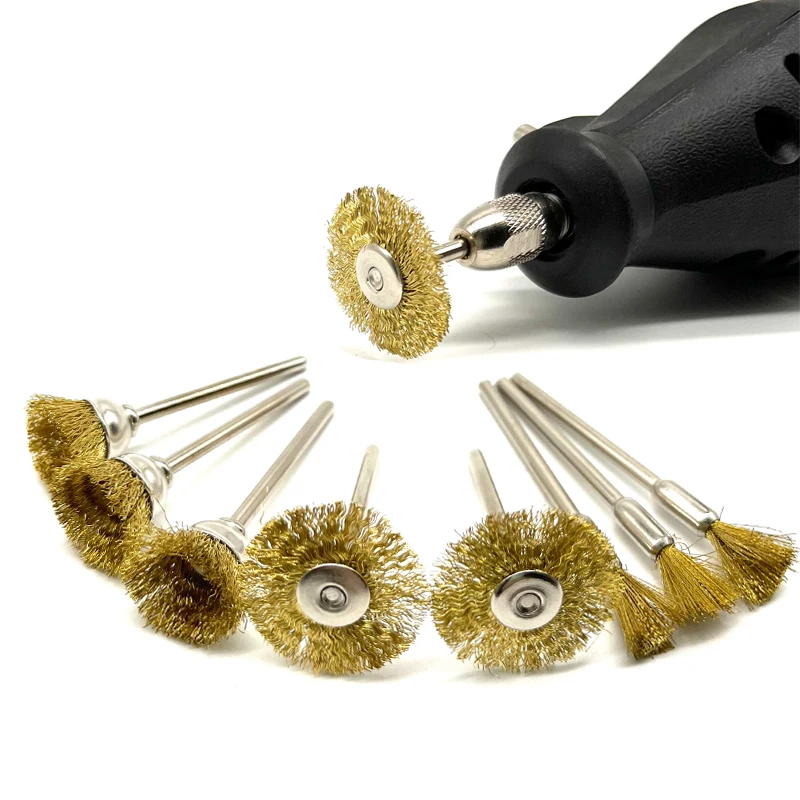 18Pcs Brass Brush Steel Wire Wheels Brushes Drill Rotary Tools Polishing Dremel Rotary Tools Metal Rust Removal Brush Set