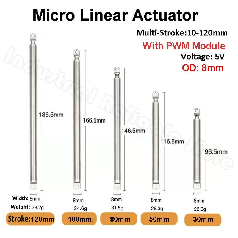 8mm Micro Linear Actuator 5V DC with PWM Control Module 0.5KG/5N & 2.5KG/25N Thrust 30-120mm Stroke for RC Robots Smart Home DIY
