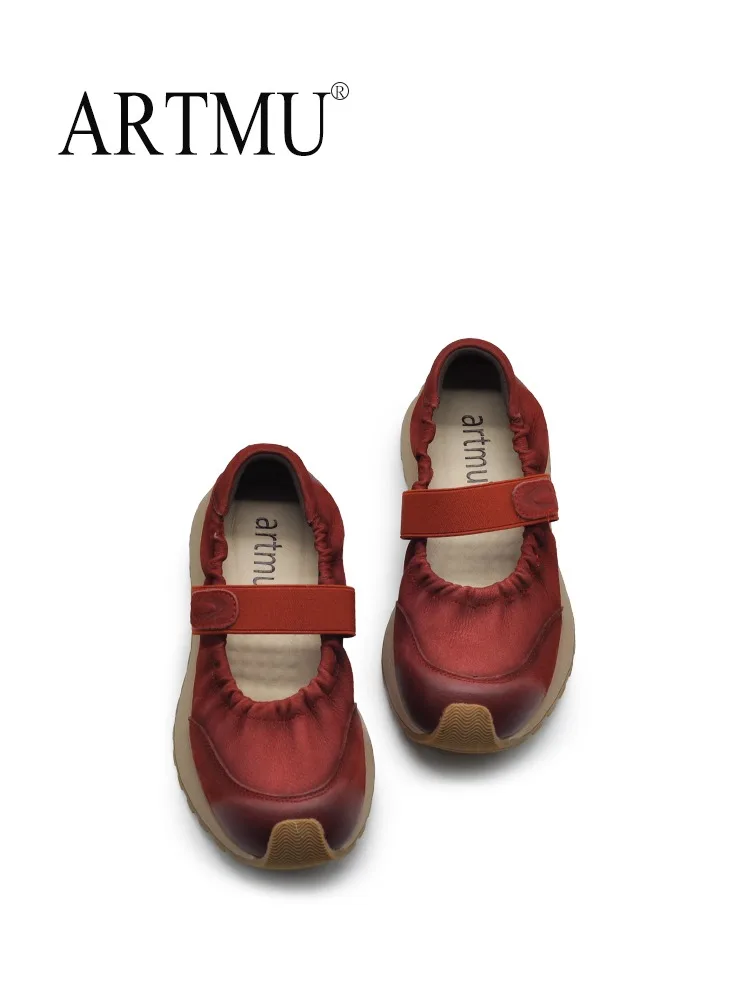 Artmu Original Flat Platform Mary Jane Shoes For Women Luxury Hook Loop Soft Soles Thick Heel Shoes Luxury Genuine Leather Shoes