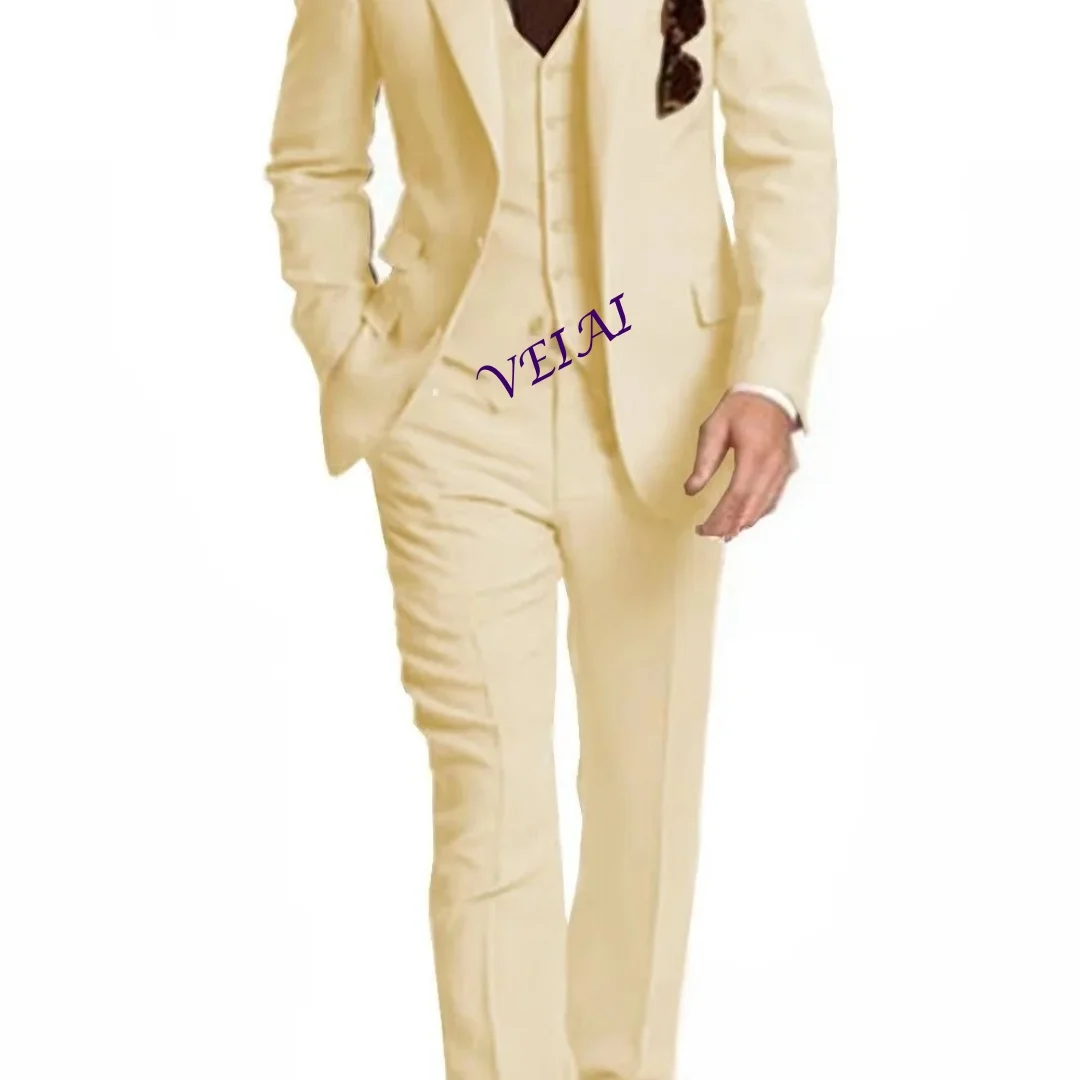 

CustomizedFashion Solid Men Wedding Suits Slim Fit Peak Lapel Blazer Vest Pants 3 Pieces Formal Business Wear Groom Tuxedos Cost