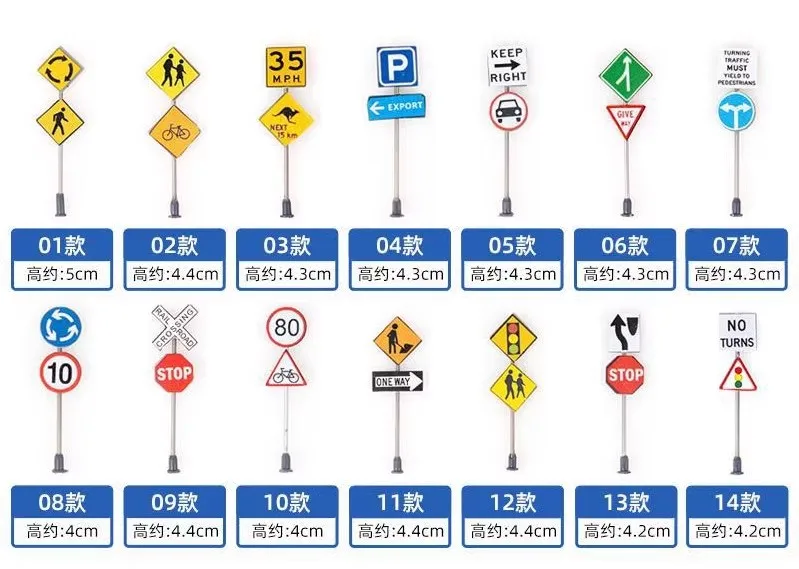1/64 نموذج اكسسوارات السيارات علامات المرور الصغيرة علامات الديوراما