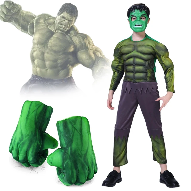 Disfraz de Hulk para niñas y niños, traje de superhéroe, mono muscular, guantes, fiesta de Carnaval y Halloween