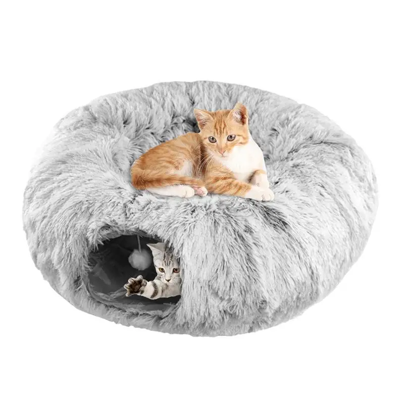 

Large Cat Tunnel Bed Cat Bed Cave Donut With Plush Toy Scratch Resistant Round Cat Toys Cat Tunnel For Ferret Cat Puppy