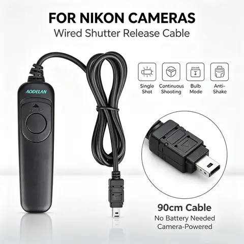 AODELAN MC-DC2 Wired Shutter Release Cable 90cm for Nikon Z7II Z6III Z5 D780 D7500 D610 D5600 D90 P1000 P1100 No Battery Require