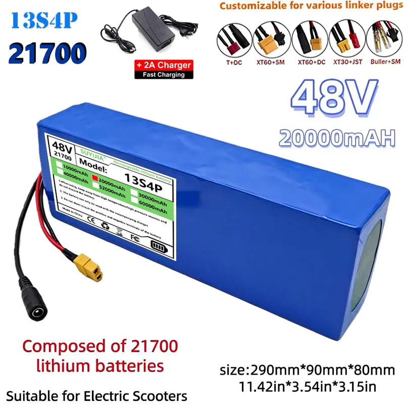 Batterie Au Lithium Rechargeable 48V 20Ah 21700 13S4P, 1500W-2000W, Pour Vélo, Scooter, Véhicule Électrique