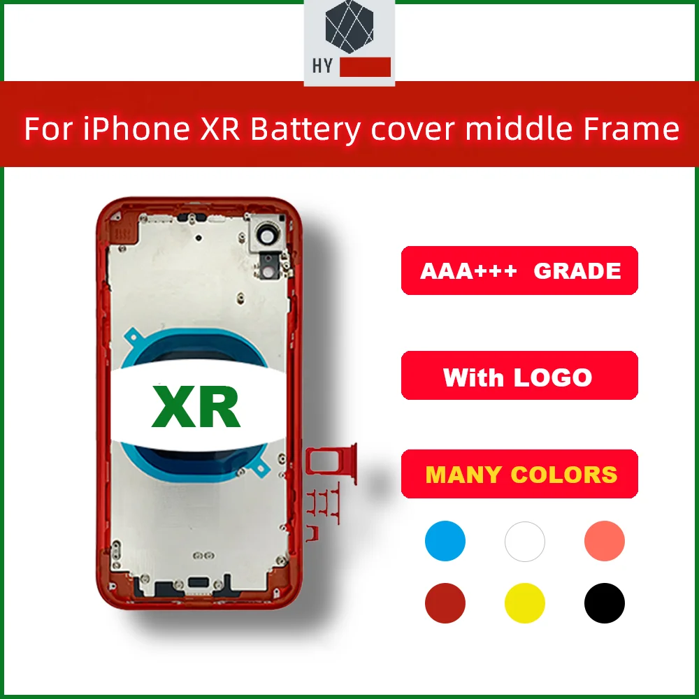 Back housing XR For IPhone XR Battery Back Cover New Case + Mid Frame Case + SIM Tray + Side Button For iPhone XR Parts