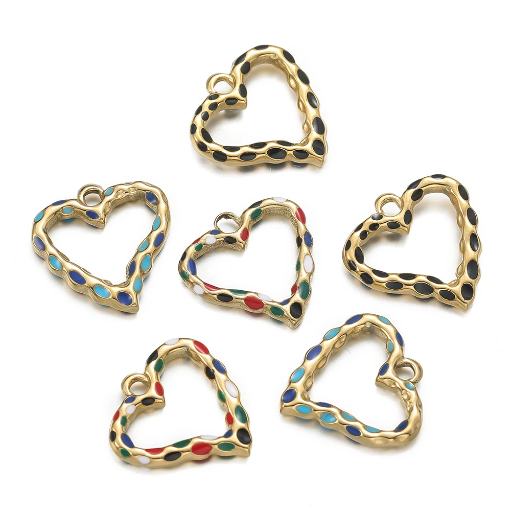 2pcs/Lot Stainless Steel Love Pendants Gold Color Multicolor Heart Drip Oil Enamel Charms For DIY Making Necklace Jewelry