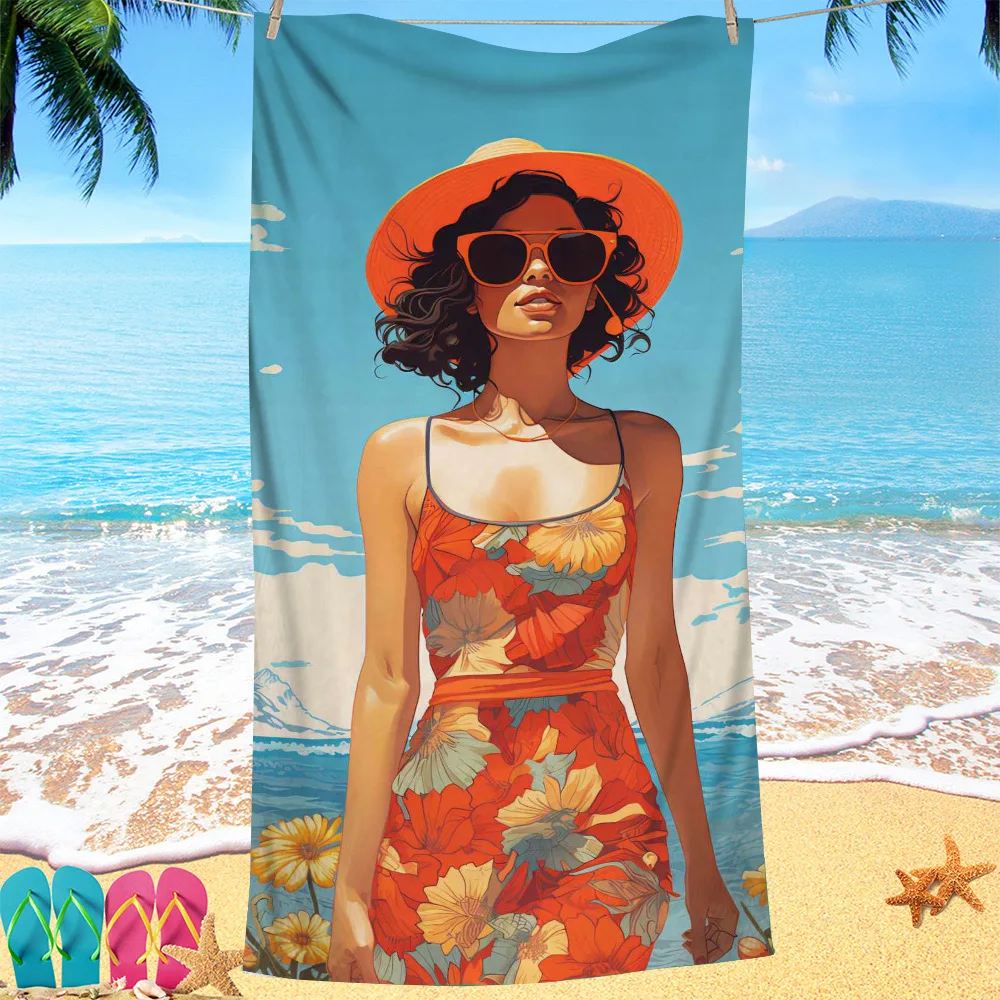 Creative painted beauty digital-printed polyester Superfine fiber double-sided fleece Beach vacation bath towel, beach towel