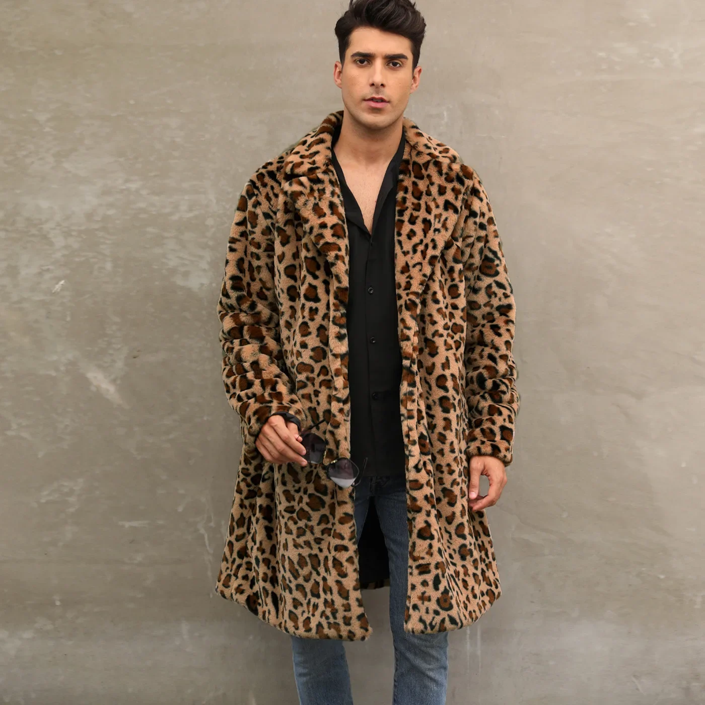 Chaqueta de piel sintética para hombre, de manga larga de leopardo abrigo grueso, abrigos cálidos, ropa de abrigo peluda, chaqueta de piel de lujo,