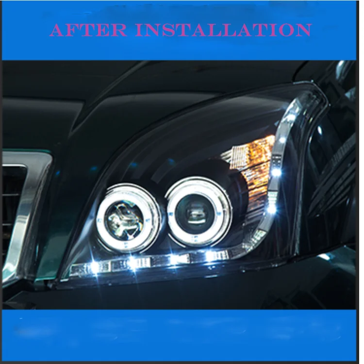 Double lens Angel Eyes Headlight Assembly for Prado fj120 LC120 03-09 led front lamp light with daytime running light Refit