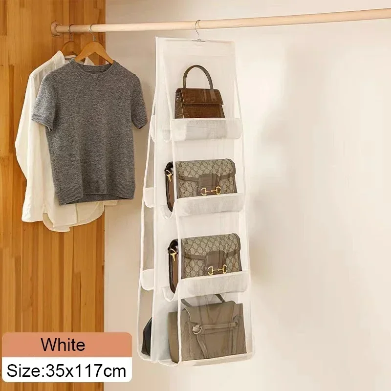 6/8 Pocket Hanging Handbag Organizer Handbag Storage Artifact Bag Dust-proof Cover Household Wardrobe Closet Organizer