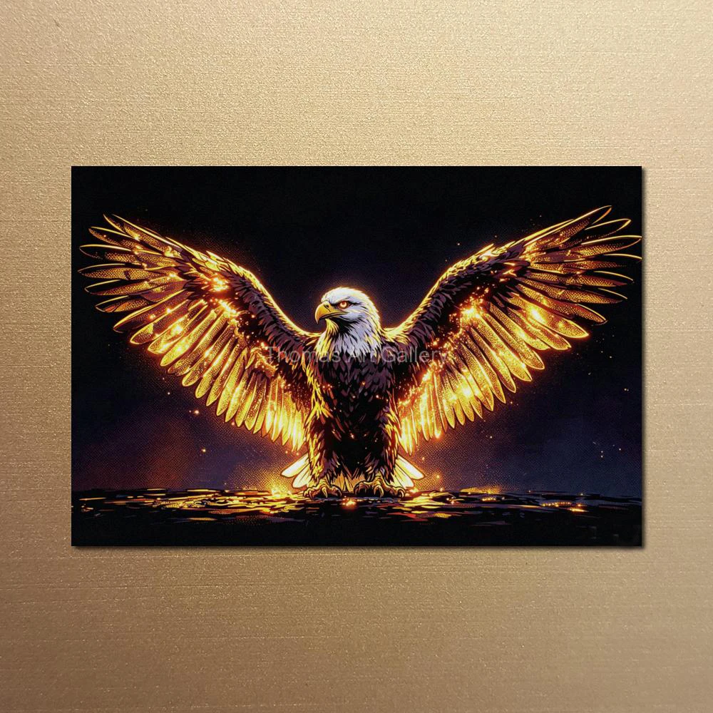Oversized Glowing Bald Eagle Canvas Print Large Colorful Wildlife Bird Wall Art for Living Room Home Office Decor