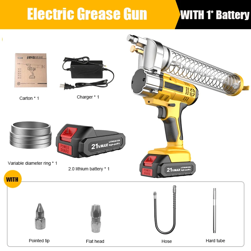 Lithium Battery Powered Electric Grease Gun Rechargeable Oil Injector Fat Machine Electric Grease Gun Special Tool for Excavator