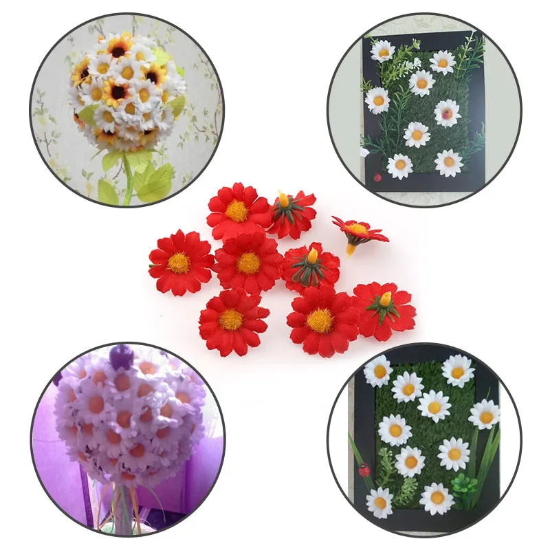 

100PC/lot 2.5cm Mini Daisy Decorative Flower Artificial Silk Flowers Party Wedding Decoration Home Decor(without stem) Cheaper
