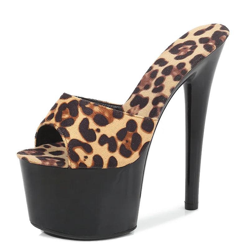 summer  Roman style Runway looks Leopard-print waterproof slippers are thick with 17CM high heels female sandals