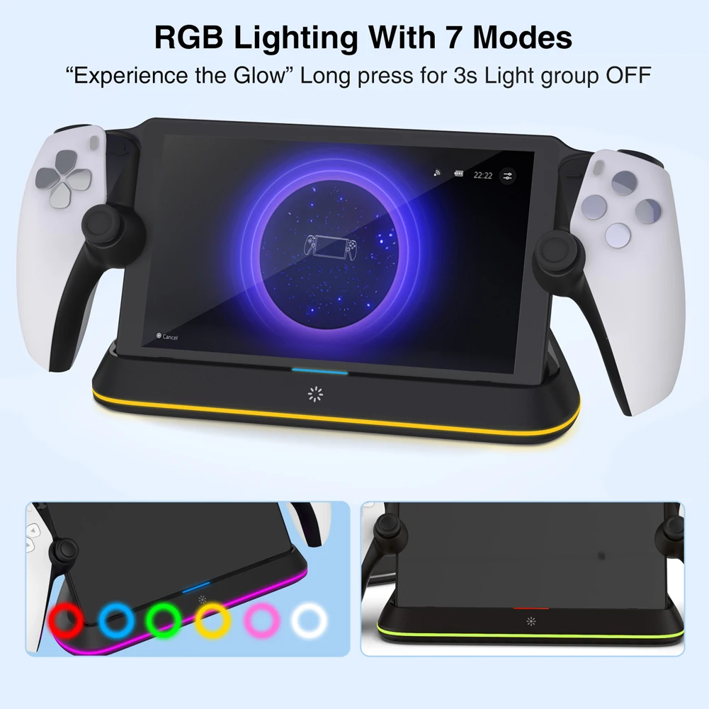 Charging Dock Station for Playstation Portal Charger Stand for PS Portal with 7 RGB Light Modes and USB C Charging Cable