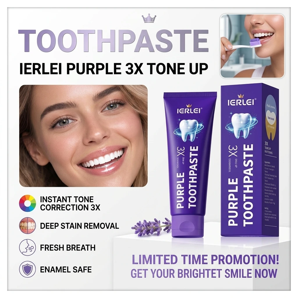 Purple Color Correction Toothpaste 100G Fluoride Free Gentle Enamel Care Optical Tone Balancing Mint Fresh Breath Portable