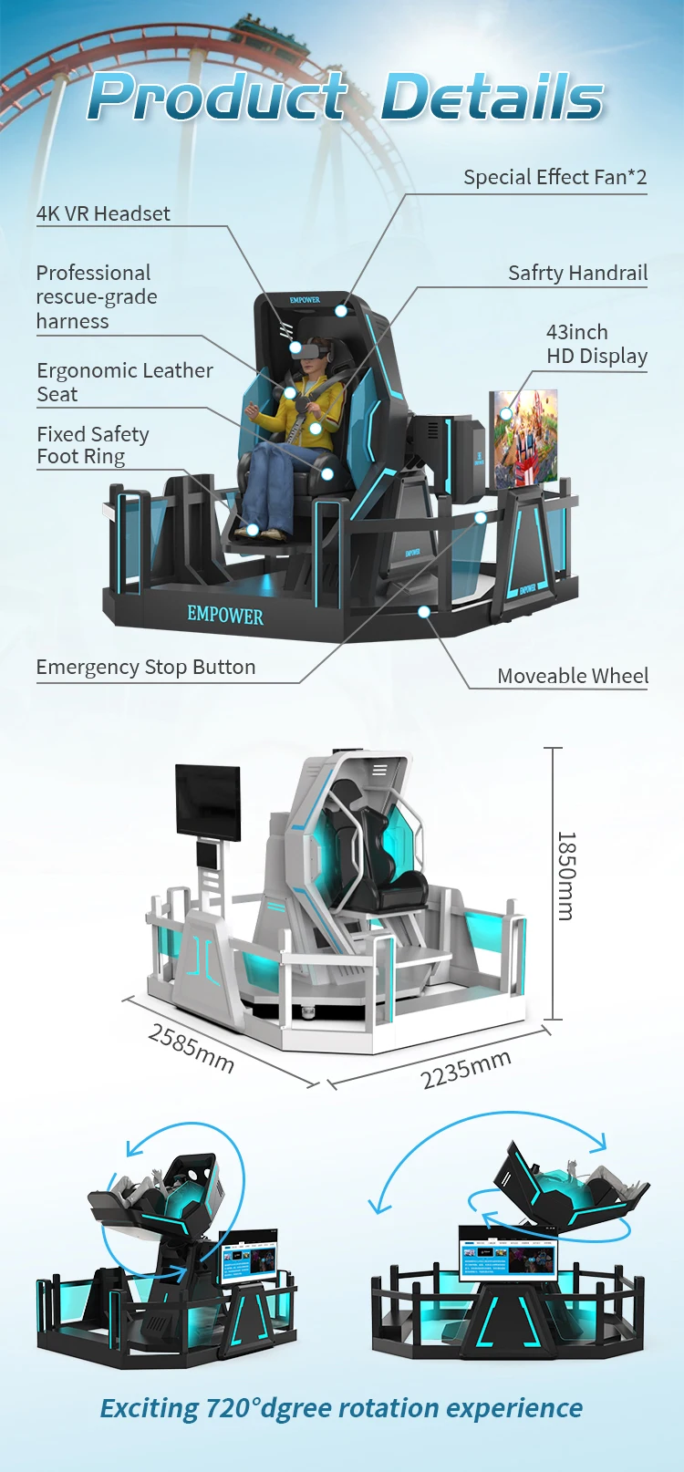 Renixsim VR Entertainment Center 720 Degree Rotation Motion Simulator VR Game for Shopping Malls