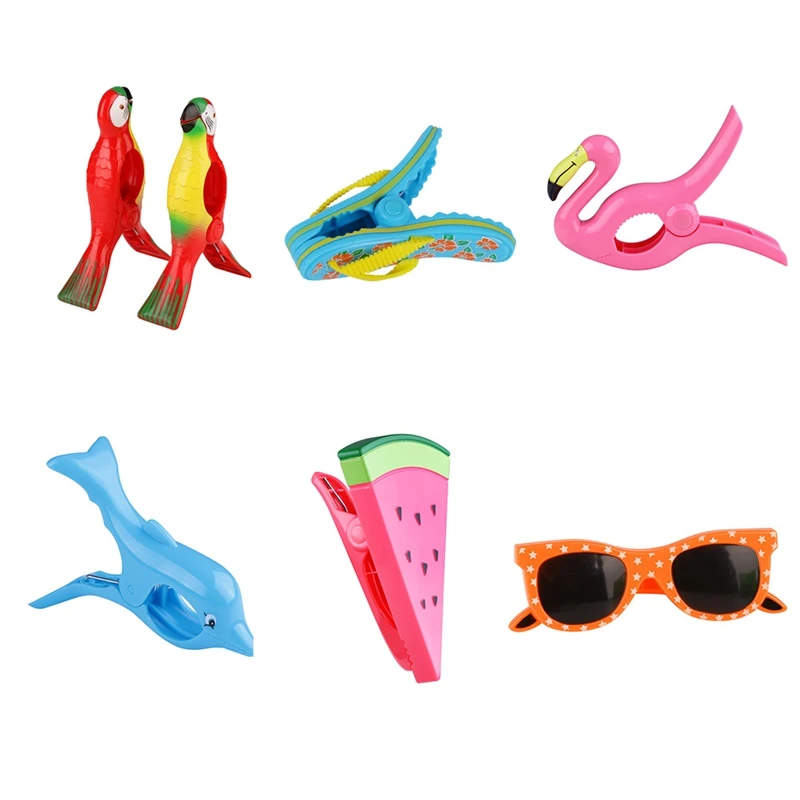 

6 PCS Plastic Beach Towels Clips Clothes Pegs Pins Big For Sunbeds Animal Decorative