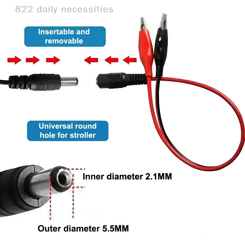 convenient55x21mm Alligator Clip to DC Plug Adapter 2Pcs Male Female Crocodile Test Leads for Power Supply Testing