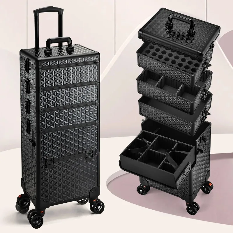

Professional Makeup Train Case on Wheels, Extra Large Case Rolling Makeup Case Trolley Makeup Organizer with Wheels