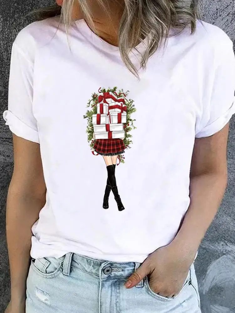 

Christmas Clothes Fashion New Year Short Sleeve Print T Top Gift Trend Happy Time Basic Women Tee Clothing Graphic T-shirts