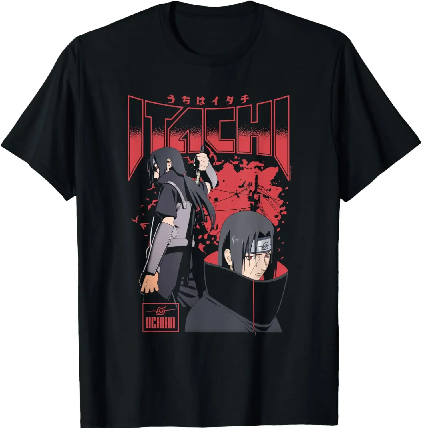 

Original MINISO Naruto Shippuden Itachi Uchiha Red Splatter Anime T-Shirt