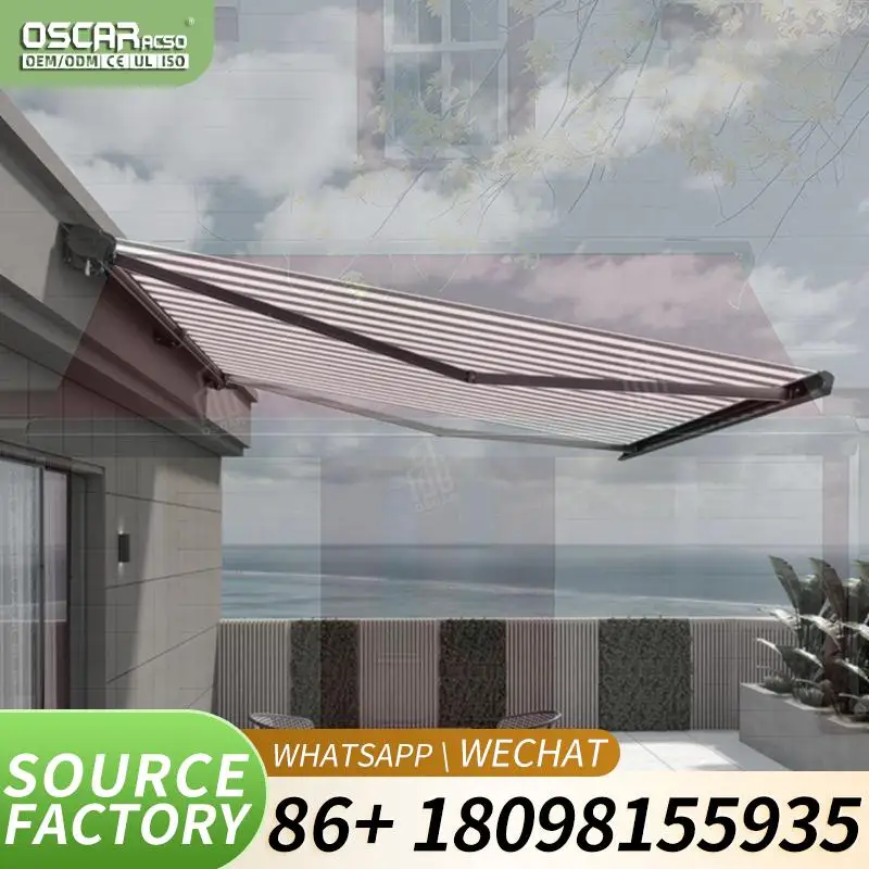 Outdoor Motorized  with LED Light for Patio Deck Garden SolarPowered Portable Shade Shelter Retractable Awning