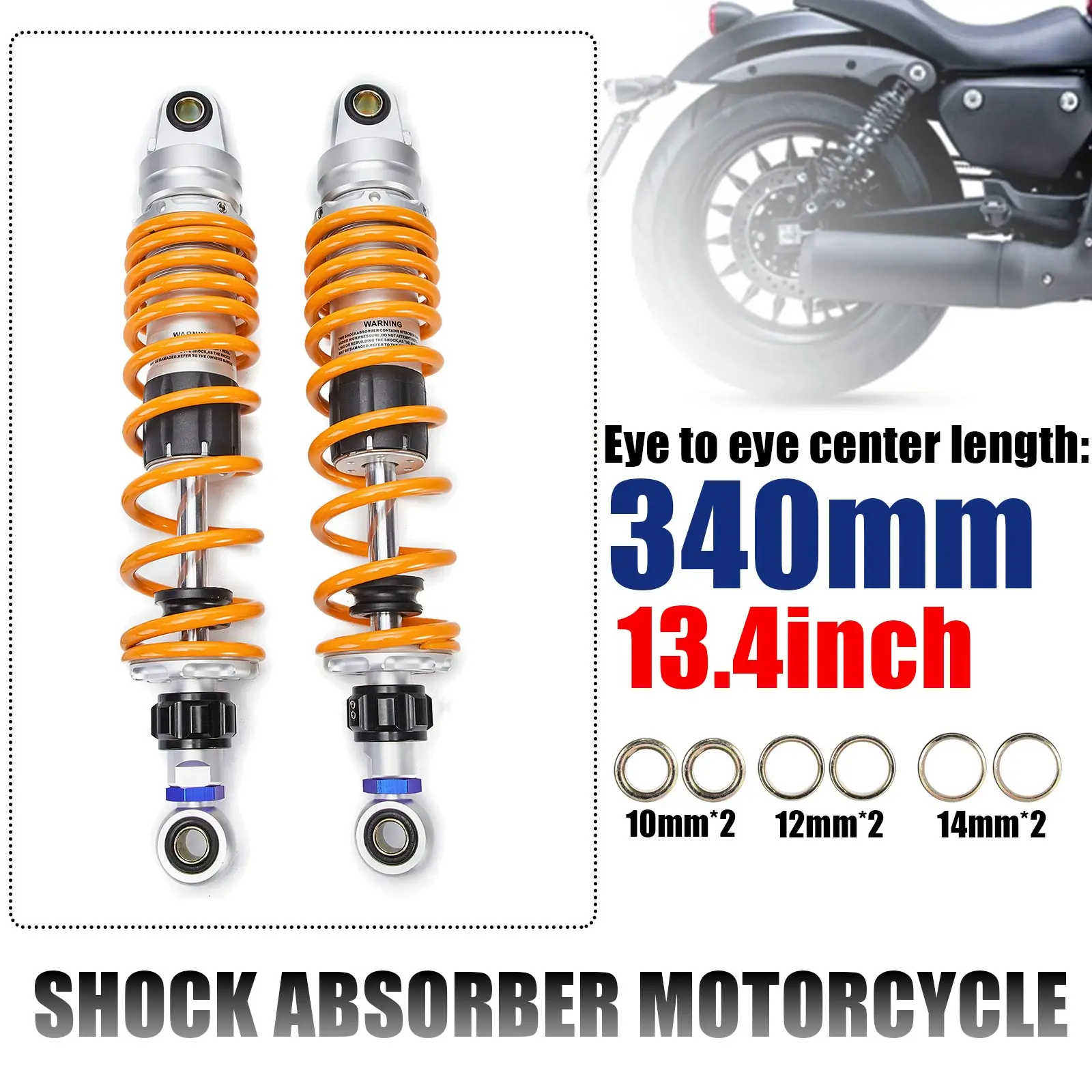 340mm 13.4inch Spring 7mm  Motorcycle Bike Motors Moped Scooter Shock Absorber Rear Suspension Bumper Damping Lowering Kits 2pcs