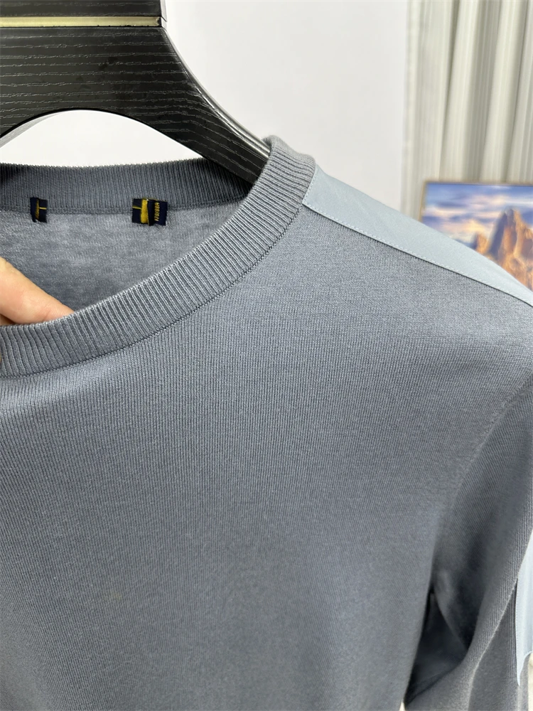 편안한 부드러운 남성용 라운드 넥 니트웨어 얇은 베이스 셔츠 순색 가을 겨울 면 혼방 패션 도시 스타일 긴팔