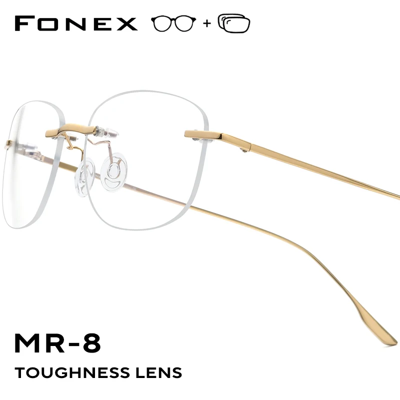 FONEX Titanium Alloy Progressive Prescription Glasses Custom Myopia Optical Eyewear Men Rimless Square Women Eyeglasses 8107