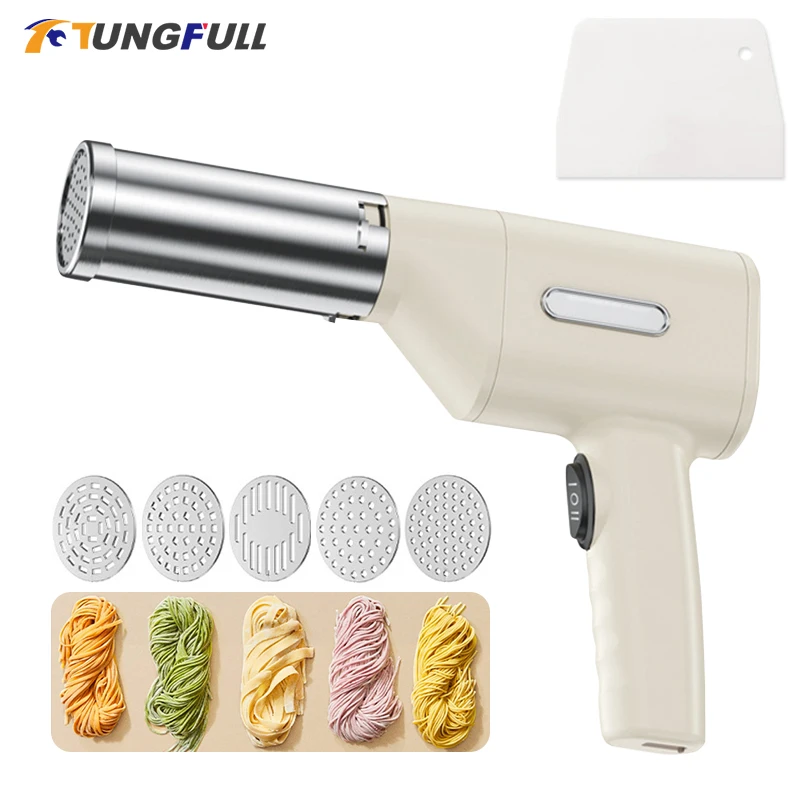 

Electric Pasta Noodle Maker 5 Molds Pasta Maker Machine Portable Rechargeable Wireless Handheld Noodles Dough Pressing Machine