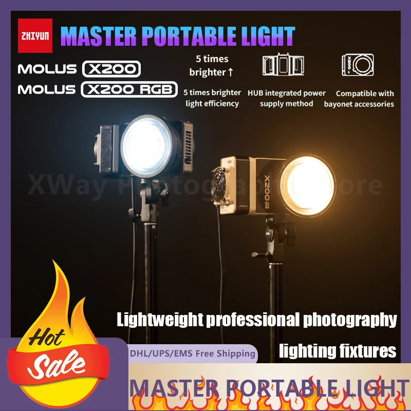 Zhiyun 200W luz uniforme de alta potencia lámpara de fotografía profesional Molus X200 doble Color/Rgb retrato nocturno luz de relleno suave