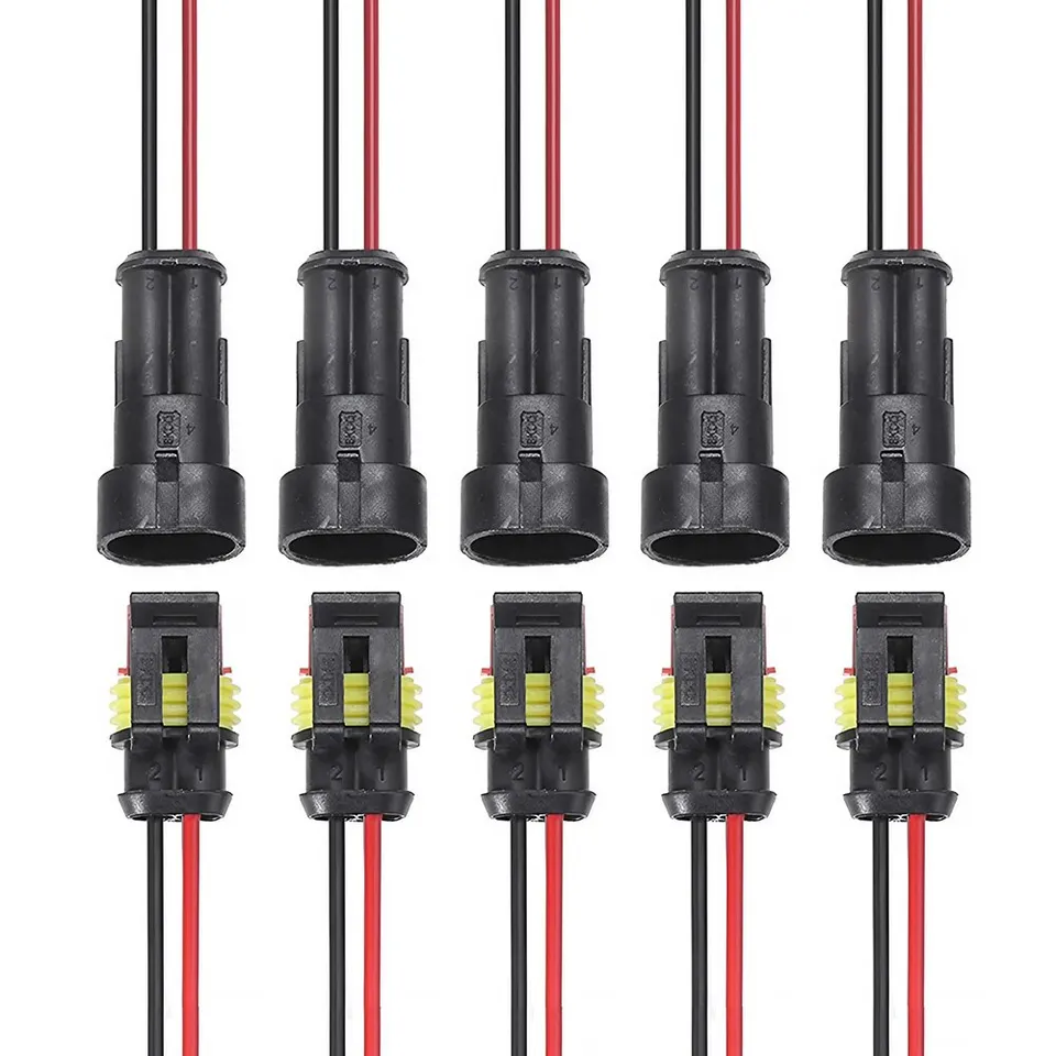 Waterproof 2-Wire Connectors – 12AWG Male/Female Plug, IP68, 25cm Extension Cable, 2-Pair For LED Strips, Cars, Boats