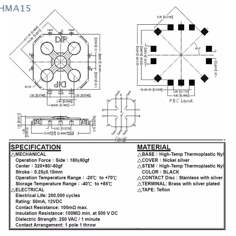 [EL] 1 قطعة زر TT5 الياباني 10*10*1.55 مللي متر التصحيح 5-الاتجاهية متعددة الوظائف زر اللمس التبديل