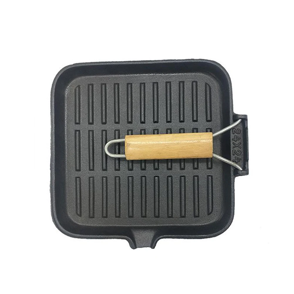 

1PC Frying Panv Cast - Iron Folding - Handle Square Striped Steak Frying Pan 20CM/24CM Tools Kitchen,Dining Cooking Parts