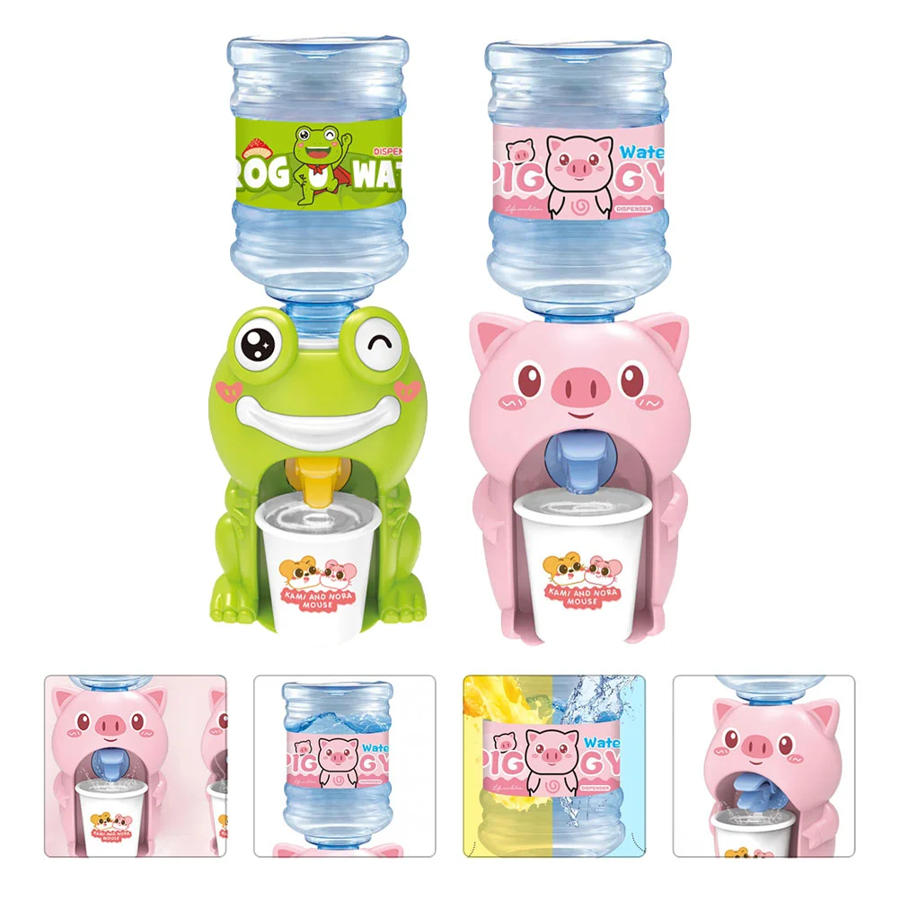 2 Pcs Toy Room Water Dispenser Work Girl Mini Pig Plastic Piggy Cartoon Fountain Toys