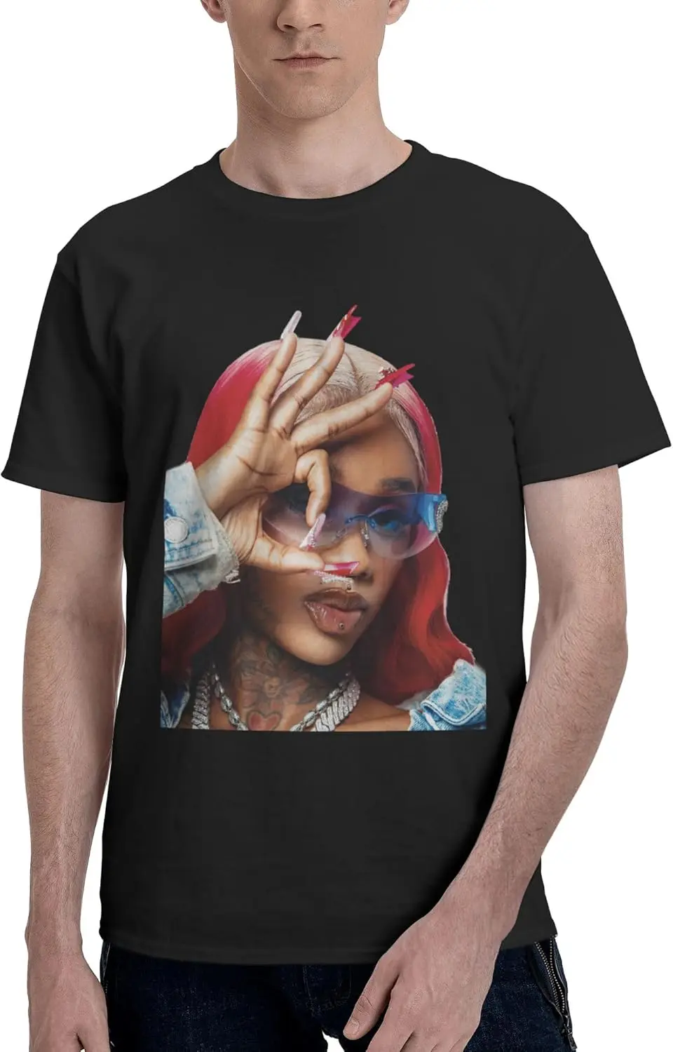 

Fashion style - Sexyy Music Red Men's Short Sleeve T-Shirt Crewneck T-Shirt Cotton Graphic Tees Black