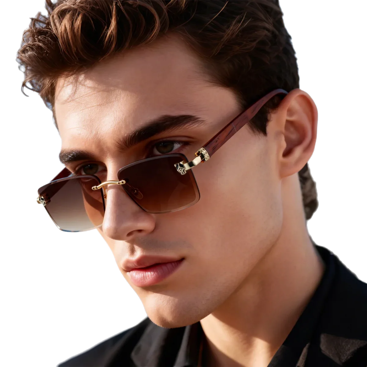 

2026 Fashion High Quality Wooden Rimless Sunglasses Women Trendy Retro UV400 Protection Rectangle Sunglass Men Brand Design