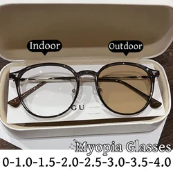 Outdoor Smart Photochromic Minus Glasses Fashion Trend Color Changing Near Sight Sunglasses Prescription Myopia Eyewear -1.0-1.5