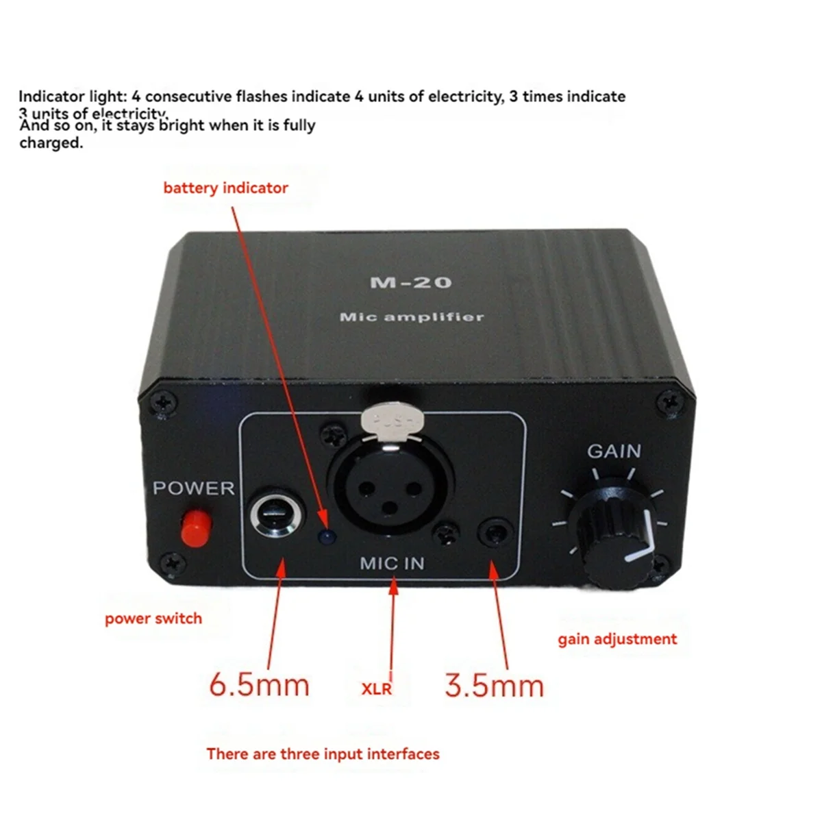 ABJG-Dynamic Microphone Condenser Mic Amplifier M-20 Audio 48V Phantom Power Charging Black for Live